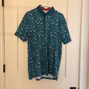 Greyson Golf Story Telling Polo Men Size Medium Fiddle Wolf Floral Aztec Pattern